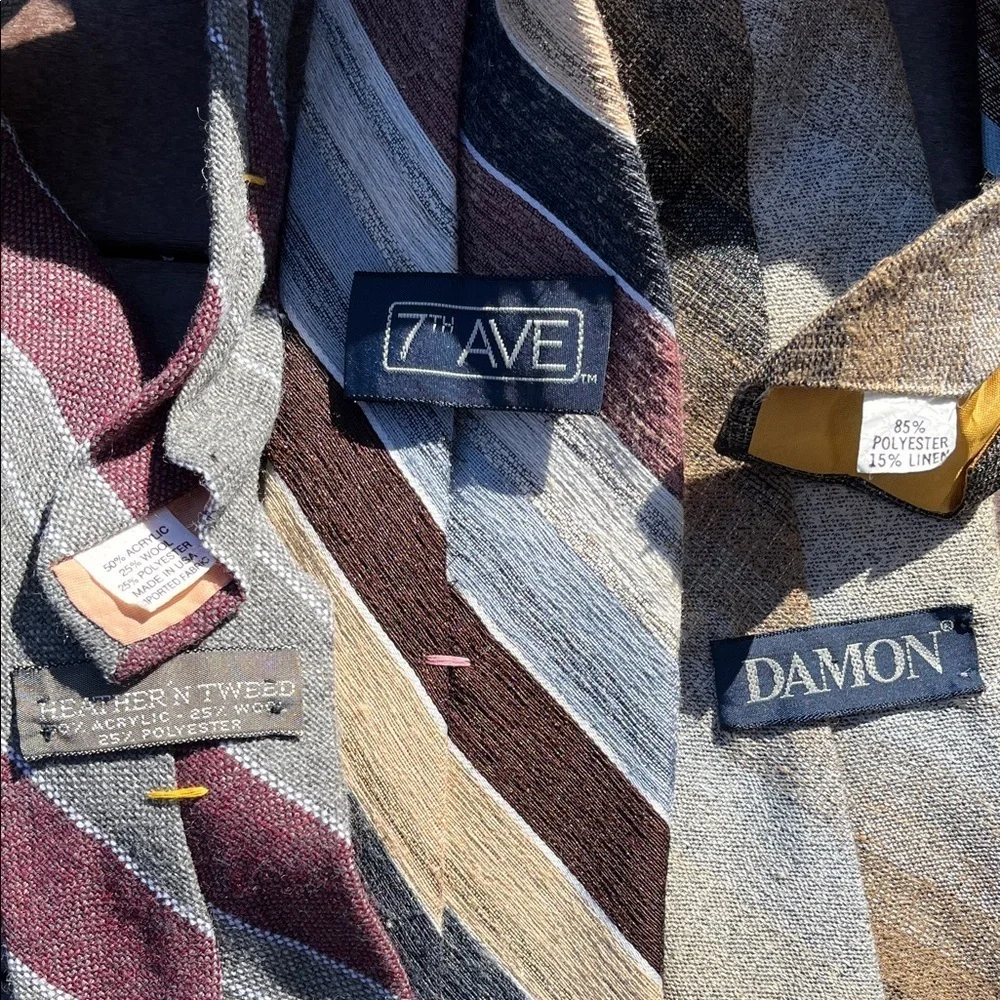 Vintage Men's Plaid Striped and Wool Ties Bundle - Set of 7